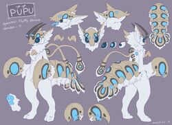  2018 ambiguous_gender anthro arthropod arthropod_abdomen blue_eyes blue_markings blue_pawpads blue_tongue brown_markings character_name closed_eyes crustacean english_text fluffy fluffy_ears fluffy_hair fluffy_shrimp fur hair hi_res hybrid marine markings mochiri model_sheet multiple_poses nude open_mouth pawpads pincers pose purple_background shrimp simple_background small_arms solo standing tan_body tan_fur text tongue tongue_out vestigial_arms white_body white_fur 