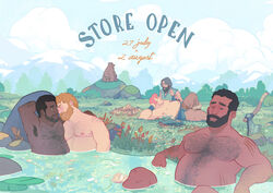  5boys arm_hair armpit_hair armpits axe bara bear bear-shaped_clouds beard bearscape belly blonde_hair blush body_freckles chest_hair cloud cloudy_sky completely_nude couple dark-skinned_male dark_skin english_commentary facial_hair forehead-to-forehead forest freckles hairy heads_together highres interracial lake large_pectorals lily_pad magic:_the_gathering male_focus mature_male mountain moustache multiple_boys nature navel_hair nipples nude official_art outdoors pectorals perspective petals pink_hair planted planted_axe plump ricardo_bessa shaped_cloud short_hair sky stomach topless_male tree upper_body water yaoi 