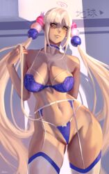  blonde_hair bra breasts choker cleavage cowboy_shot dark-skinned_female dark_skin female garter_belt hair_ornament highleg highleg_panties highres hololive hololive_english lace lace_bra large_breasts limiter_(tsukumo_sana) lingerie long_hair navel panties planet_hair_ornament purple_bra purple_choker purple_panties sidelocks solo thighhighs tsukumo_sana twintails ultrabinou underwear very_long_hair virtual_youtuber yellow_eyes 