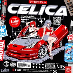  2girls air_max air_max_90 alex_rsr armpits artist_name barcode black_choker black_nails breasts can car choker coca-cola collarbone english_text grey_hair holding holding_can looking_at_viewer medium_breasts motor_vehicle multicolored_hair multiple_girls nike_(company) open_mouth original parental_advisory pleated_skirt qr_code red_eyes red_hair red_sports_bra scissor_doors skirt smile sparkle sports_bra sports_car star_(symbol) tamiya_incorporated toned toyota toyota_celica toyota_celica_t230 two-tone_hair v vehicle_focus 