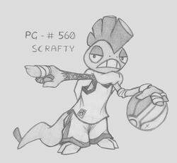  ambiguous_gender anthro basketball basketball_uniform bottomwear clothing generation_5_pokemon grey_background greyscale jersey lockerobster monochrome nintendo pokemon pokemon_(species) scrafty shorts simple_background solo sportswear tattoo uniform 