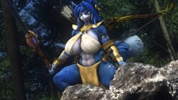  16:9 2023 3d_(artwork) accessory anthro armor arrow_(weapon) big_breasts blue_body blue_ears blue_fur blue_hair blue_tail bottomwear bow_(weapon) bra bracelet breasts canid canine clothed clothing collar digital_media_(artwork) ear_piercing ear_ring exposure_variation female fluffy fluffy_tail forest fox fur furgonomics gauntlets gloves gold_(metal) gold_jewelry green_eyes hai hair handwear hi_res hunting jewelry krystal&#039;s_mom krystal&#039;s_staff loincloth long_hair mammal markings medieval melee_weapon multicolored_body multicolored_ears multicolored_fur multicolored_tail muscular muscular_anthro muscular_female necklace nintendo piercing plant ranged_weapon ring ring_piercing rock sanguine_paladin solo star_fox sword tail tail_accessory tailband tattoo tree tribal tribal_armor tribal_clothing tribal_jewelry tribal_markings tribal_necklace tribal_outfit tribal_tattoo underwear weapon white_body white_fur white_inner_ear white_tail widescreen wood 