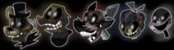  animatronic anthro avian beak bear bird black_sclera canid canine chicken clothing dizzee-toaster female five_nights_at_freddy&#039;s five_nights_at_freddy&#039;s_3 fox galliform gallus_(genus) ghost glowing glowing_eyes hat headgear headshot_portrait headwear machine male mammal open_mouth open_smile phantom_balloon_boy_(fnaf) phantom_chica_(fnaf) phantom_foxy_(fnaf) phantom_freddy_(fnaf) phantom_marionette_(fnaf) phasianid portrait robot scottgames sharp_teeth smile solo spirit teeth toony top_hat white_eyes 