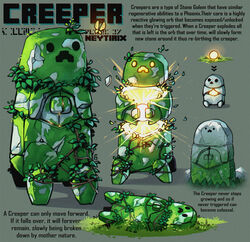  2019 ambiguous_gender anthro artist_name creeper_(minecraft) description digital_media_(artwork) elemental_creature english_text glowing glowing_body hi_res humanoid jewish_mythology microsoft minecraft model_sheet mojang mythological_creature mythological_golem mythology neytirix rock solo standing text video_in_description xbox_game_studios 