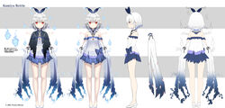  2021 :3 absurdres arms_at_sides bangs bow capelet character_sheet copyright copyright_name detached_collar detached_sleeves dress female from_side hairband highres jewelry kamiyu_reirin long_sleeves looking_at_viewer multicolored_hair multiple_views neck_ribbon necklace official_art pixela_isekai pixela_project red_eyes ribbon shoes short_hair short_hair_with_long_locks sidelocks silver_hair simple_background sleeves_past_fingers sleeves_past_wrists smile standing strapless strapless_dress torn_clothes torn_dress turnaround twintails two-tone_hair white_background will-o&#039;-the-wisp_(mythology) yasuyuki 