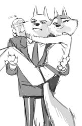  anthro arctic_wolf bridal_carry canid canine canis carrying_another clothing daughter_(lore) duo father_(lore) father_and_child_(lore) father_and_daughter_(lore) female fluffy fluffy_tail hi_res holding_person hutomayuu illumination_entertainment jimmy_crystal male mammal necktie parent_(lore) parent_and_child_(lore) parent_and_daughter_(lore) porsha_crystal sing_(movie) slushie standing suit tail wolf 