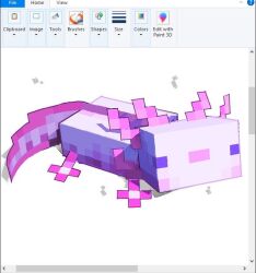  2024 all_fours ambiguous_gender axolotl_(minecraft) digital_media_(artwork) feral looking_at_viewer microsoft_paint_(artwork) pink_body pixel_(artwork) purple_eyes quadruped raviolicraft solo 