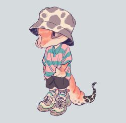  ambiguous_gender anthro clothed clothing eublepharid gecko hat headgear headwear leopard_gecko licking licking_lips lizard reptile scalie solo sukidakesikanai tail tongue 