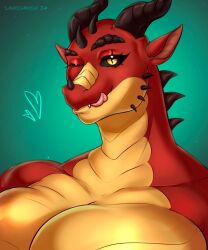  absurd_res anthro dragon fangs herm hi_res horn intersex lavochnica mythological_creature mythological_scalie mythology one_eye_closed portrait scalie solo spikes teasing teeth wink 