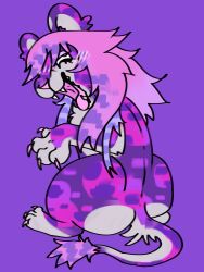  absurd_res ambiguous_gender blush blush_lines blush_stickers claws coontail_hair eyelashes felid feral feral_with_hair fur hair hi_res jackrabbit_(artist) lion mammal mottled mottled_body mottled_fur open-mouth_smile pantherine rear_view solo sparklefur 