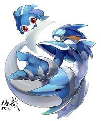  2others armor chibimon depthmon digimon digimon_(creature) highres looking_at_another multiple_others no_humans simple_background translation_request white_background youzaiyouzai112 