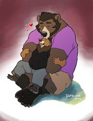  age_difference ailurid anthro bear beard brown_bear duo facial_hair family father_(lore) father_and_child_(lore) father_and_son_(lore) garoh grizzly_bear heart_symbol hi_res hug hybrid kissing kodiak_bear larger_male love lukas_artair male male/male mammal parent_(lore) parent_and_child_(lore) parent_and_son_(lore) raibear raikuma red_panda size_difference smaller_male son_(lore) ursine 