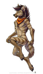  2019 4_toes 5_fingers anthro black_nose brown_body brown_fur brown_hair digitigrade feet fingers fur hair hyena male mammal navel shinigamigirl simple_background smile solo striped_hyena toes white_background 