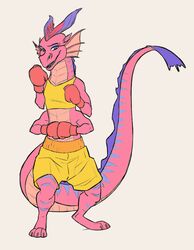  4_arms absurd_res alternate_version_at_source anthro babe_(luck) belly_scales big_tail bottomwear boxing boxing_gloves clothing color_edit colored dragon drawing-4ever female flat_chested front_view handwear hi_res long_tail luck_(film) multi_arm multi_limb mythological_creature mythological_scalie mythology pink_body pink_scales scales scalie shorts solo sport sportswear tail tapering_tail thick_tail third-party_edit 