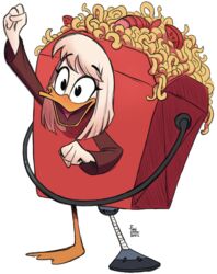  absurd_res alpha_channel anatid anseriform anthro avian bird chinese_food chinese_food_costume clothing costume della_duck disney duck ducktales ducktales_(2017) fanzeem female food food_costume hi_res solo standing 