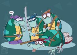  anthro clothed clothing death eyewear filburt_shellbach group hi_res male nickelodeon reptile rocko&#039;s_modern_life scalie simple_background teenage_mutant_ninja_turtles text toongrowner turtle weapon 