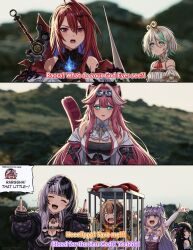  6+girls ahoge blue_fire breasts cecilia_immergreen colored_inner_hair doll_joints elizabeth_rose_bloodflame fire gardavwar gigi_murin green_eyes green_hair grey_hair highres hololive hololive_english huge_ahoge jewel_under_eye joints koseki_bijou long_hair multicolored_hair multiple_girls nerissa_ravencroft open_mouth pink_hair purple_eyes purple_hair raora_panthera red_eyes red_hair shiori_novella short_hair smile streaked_hair very_long_hair virtual_youtuber winding_key 