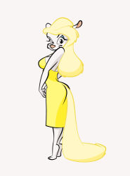  animaniacs anthro ass barefoot big_breasts big_butt blonde_hair breasts cleavage clothed clothing dress feet female hair long_hair looking_at_viewer looking_back looking_back_at_viewer mammal minerva_mink mink mustelid musteline smile smiling_at_viewer soles solo stanmort thick_thighs tippy_toes toes true_musteline warner_brothers wide_hips yellow_clothing yellow_dress 