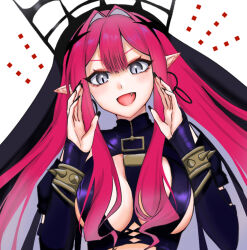  baobhan_sith_(fate) baobhan_sith_(second_ascension)_(fate) bare_shoulders blush bracelet breasts bridal_gauntlets detached_sleeves earrings fate/grand_order fate_(series) female grey_eyes jewelry kawairuka_ko large_breasts long_hair looking_at_viewer open_mouth pink_hair pointy_ears revealing_clothes sidelocks smile solo spiked_bracelet spikes tiara veil 