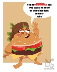  2020 3_toes 4_fingers after_transformation barefoot big_cheeks black_text bodily_fluids brown_hair burger burping cheese cheese_singles cross-eyed dairy_products dialogue digital_drawing_(artwork) digital_media_(artwork) disney drooling english_description english_text feet female fingers food food_creature gesture gravity_falls hair hi_res krabby_patty lettuce mabel_pines open_mouth outline plant saliva sesame_seed_bun sesame_seeds simple_background solo species_transformation speech_bubble tan_background text toes toongrowner transformation vegetable watermark waving white_outline 