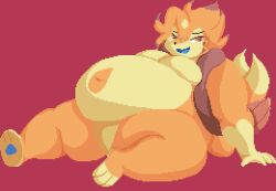  anthro ass belly big_belly big_butt digital_media_(artwork) enkah floatzel generation_4_pokemon hair hi_res male nintendo obese obese_anthro obese_male orange_body overweight overweight_anthro overweight_male pokemon pokemon_(species) simple_background smile solo tail thick_thighs wide_hips 