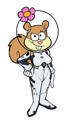  2024 anthro armor breasts brown_body brown_fur buckteeth cosplay crossover crossover_cosplay female fur hand_on_hip headgear helmet hi_res lettuce_(artist) mammal neon_genesis_evangelion nickelodeon plugsuit rei_ayanami rodent sandy_cheeks sciurid simple_background solo spongebob_squarepants teeth tree_squirrel white_background 