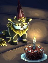  ascended_xevian cake candle canid canine clothing dessert food furniture hat headgear headwear hi_res male mammal meme party_hat peachy3334 portal_(series) rexouium sad sofa solo valve xevian_(xevianlight) 