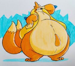  belly belly_tuft big_belly chest_tuft detailed_background digitigrade dipstick_tail feral floatzel fur generation_4_pokemon hand_on_head hand_on_hip hi_res male mammal markings multi_tail multicolored_body multicolored_fur mustelid nintendo paws pear-shaped_figure pokemon pokemon_(species) solo spicystatic1 standing surprise tail tail_markings traditional_media_(artwork) tube tuft tufted_fur wide_hips wobbling 