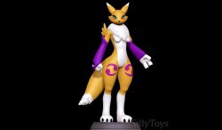  3d_(artwork) 3d_modeling 3d_print anthro bandai_namco blue_eyes breasts claws clothing digimon digimon_(species) digital_media_(artwork) female fist fur gloves handwear hi_res looking_straight renamon sillytoys simple_background smile solo stage tattoo white_body white_fur yellow_body yin_yang 