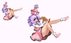  :d bad_id bad_twitter_id bare_legs female full_body hat holding holding_instrument instrument long_sleeves looking_at_viewer mary_janes merlin_prismriver multiple_views namako_daibakuhatsu open_mouth panties pantyshot pink_footwear pink_hat pink_panties pink_skirt pixel_art purple_eyes purple_hair shoes simple_background skirt skirt_set smile socks touhou trumpet underwear white_background white_legwear 