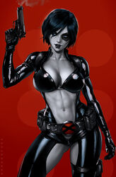  breasts cleavage dandon_fuga domino_(marvel) female gun marvel short_hair tagme 