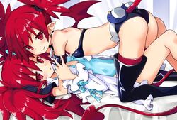  2girls ass boots breasts demon_girl demon_tail demon_wings disgaea disgaea_d2 dual_persona etna_(disgaea) flat_chest iwashi_dorobou_-r- looking_at_viewer makai_senki_disgaea mini_wings multiple_girls pointy_ears red_hair slit_pupils small_breasts smile tail thigh_boots thighhighs thighhighs_under_boots wings 