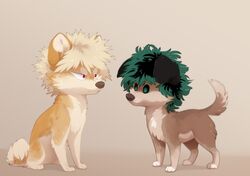  2018 ambiguous_gender canid canine canis digital_media_(artwork) domestic_dog duo feral hi_res izuku_midoriya katsuki_bakugou mammal my_hero_academia reysi sitting standing 