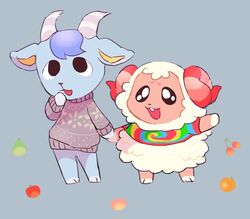  animal_crossing anthro blue_body blue_fur bovid caprine chibi dom_(animal_crossing) duo fur goat hand_holding hi_res horn loveycloud male mammal nintendo sheep sherb_(animal_crossing) wool_(fur) 