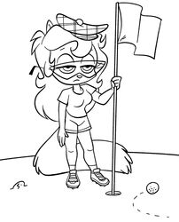  2014 annoyed anthro callie_briggs clothing domestic_cat eyewear felid feline felis female flag footwear glasses golf golf_course hanna-barbera mammal monochrome shoes solo sport swat_kats unknown_artist 