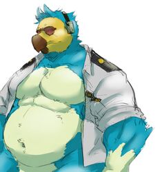  absurd_res animal_crossing anthro avian belly bird blue_body blue_feathers bottomless clothed clothing columbid dodo extinct eyewear feathers fupa hi_res lost_out_gi male musclegut muscular navel nintendo open_clothing open_shirt open_topwear overweight overweight_anthro overweight_male pecs pilot recently_extinct_species shirt solo sunglasses topwear wilbur_(animal_crossing) 