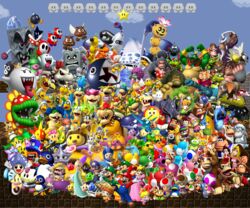  absolutely_everyone baby_daisy baby_peach bird birdo blooper boo bowser bullet_bill donkey_kong everyone ghost goomba hammer_bro highres kamek king_bob-omb koopa_troopa lakitu lubba luigi mario morton_koopa_jr. mouser paper_mario pauline penguin pokey princess_daisy princess_peach princess_rosalina queen_bee rosalina_(mario) rosetta_(mario) shy_guy super_mario_64 super_mario_bros. super_mario_bros._2 super_mario_galaxy super_mario_galaxy_2 super_mario_land thwomp toad toad_(mario) toadette waluigi wario wart whomp yoshi 