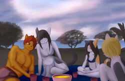  anthro clothing family father_(lore) female group male mother_(lore) parent_(lore) picnic raindancer resort son_(lore) sunrise swimwear tired 