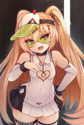  azur_lane bache_(azur_lane) bache_(showy_sports_star)_(azur_lane) bare_shoulders black_ribbon blonde_hair blush breasts choker cleavage_cutout clothing_cutout collarbone commentary_request covered_navel detached_sleeves dress female goggles goggles_on_eyes green-tinted_eyewear hair_ornament hair_ribbon hairclip heart heart-shaped_pupils heart_cutout highres long_hair mou_tama_maru oerba_yun_fang official_alternate_costume open_mouth photoshop_(medium) purple_eyes revision ribbon short_dress single_thighhigh skindentation small_breasts smile solo sportswear sunglasses sunlight symbol-shaped_pupils tennis_uniform thigh_strap thighhighs tinted_eyewear two_side_up very_long_hair visor_cap white_dress white_thighhighs zettai_ryouiki 