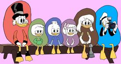  anatid anseriform anthro avian bird candy clothing costume della della_duck dessert dewey_duck disney donald_duck duck ducktales ducktales_(2017) female food food_costume group hi_res jelly_bean kigtoons louie_duck male scrooge_mcduck simple_background sitting webby_vanderquack 