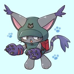  1:1 anthro backpack bandai_namco black_body black_fur blackgatomon_uver. blush claws clothing digimon digimon_(species) digimon_ghost_game domestic_cat felid feline felis fur gloves handwear hoodie mammal pawpads solo topwear uni_hkdm_gsg 