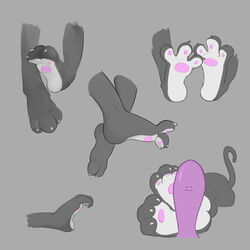  1:1 3_toes akaece ambiguous_gender anthro black_body black_fur claws curling_toes dildo dildo_with_face feet felid feline foot_focus fur hi_res mammal pawpads paws sex_toy simple_background solo toe_claws toes 