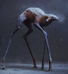  3d andrei_abramenko article blank_eyes breath colored_skin highres long_legs monster no_humans original pink_skin 