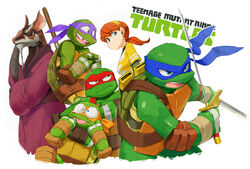  2012 adopted_(lore) adopted_son_(lore) adoptive_father_(lore) anthro april_o&#039;neil brother_(lore) brothers_(lore) clothing donatello_(tmnt) english_text facepalm facial_hair female group human leonardo_(tmnt) male mammal mask master_splinter melee_weapon michelangelo_(tmnt) murid murine nemurism open_mouth open_smile raphael_(tmnt) rat reptile rodent scalie shell sibling_(lore) smile sword teenage_mutant_ninja_turtles teenage_mutant_ninja_turtles_(2012) text tongue tongue_out turtle weapon 