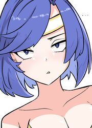  blue_eyes blue_hair breasts catria_(fire_emblem) cleavage collarbone commentary english_commentary female fire_emblem fire_emblem:_mystery_of_the_emblem fire_emblem:_shadow_dragon fire_emblem_echoes:_shadows_of_valentia headband highres looking_at_viewer medium_breasts open_mouth pegasus_knight_uniform_(fire_emblem) short_hair simple_background solo tavi_(hosheezus) white_background 