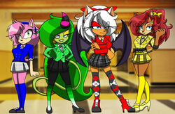  accessory amy_rose anthro archie_comics bat bottomwear brown_body brown_fur chipmunk clothing cosplay danithedealer eulipotyphlan eyeshadow female footwear fur furgonomics green_body green_eyes green_hair green_skin ground_squirrel group hair headband heather_chandler heather_duke heather_macnamara heathers_(musical) hedgehog high_heels horn makeup mammal red_eyeshadow rodent rouge_the_bat sally_acorn school school_uniform sciurid sega shoes skirt sonic_the_hedgehog_(archie) sonic_the_hedgehog_(comics) sonic_the_hedgehog_(series) tail tail_through_skirt the_deadly_six uniform veronica_sawyer white_body white_fur wings yellow_eyeshadow zeena 