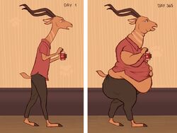  2021 4:3 alcohol ambiguous_gender antelope anthro beer belly belly_overhang beverage big_belly bovid bovine bucky_oryx-antlerson digital_drawing_(artwork) digital_media_(artwork) disney dragontzin english_text fit_to_fat hi_res kudu mammal obese obese_ambiguous obese_anthro overweight overweight_ambiguous overweight_anthro sequence solo spiral-horned_antelope text time_lapse weight_gain zootopia 