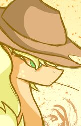  absurd_res applejack_(mlp) blonde_hair clothing equid female feral flamevulture17 friendship_is_magic green_eyes hair hasbro hat headgear headwear hi_res mammal my_little_pony simple_background solo 