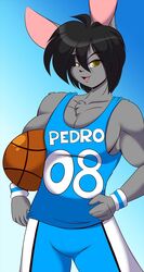  anthro basketball bottomwear clothed clothing competition_number hi_res jersey lagomorph leporid male mammal mastergodai number number_on_clothing number_on_jersey number_on_topwear number_print print_clothing print_jersey print_topwear rabbit shorts solo text text_on_clothing text_on_jersey text_on_topwear text_print topwear 