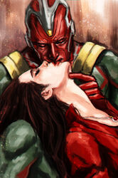  android brown_hair closed_eyes digital_media_(artwork) digital_painting_(artwork) duo female hair hi_res human interspecies kissing long_hair machine male male/female mammal marvel not_furry red_body red_skin robot scarlet_witch shaded synthezoid the_avengers the_vision the_vision_(marvel) titancutebutt01 wanda_maximoff 